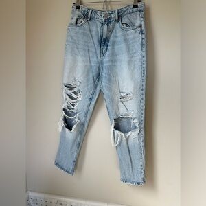 Zara mom fit distressed light wash high waist jeans 6
